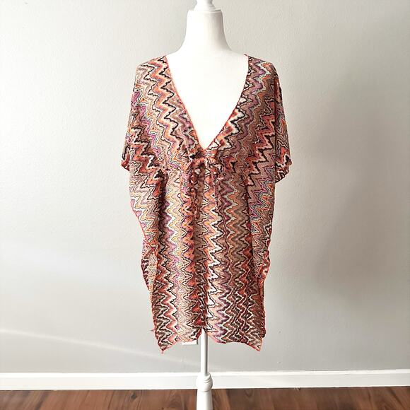 BECCA‎ Sundown Crochet Knit Tunic Metallic Sheer Beach Cover Up Women's Size M/L - Picture 2 of 13